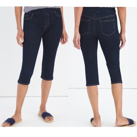 Chico's Jegging Capri Size 1 (8) Stretch Pull On Dark Wash - Picture 1 of 15